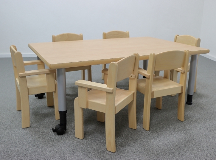 Zargenloser Rechtecktisch 120x80 cm, höhenverstellbar, optional mobil