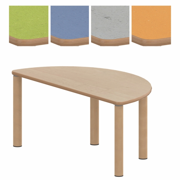 Zargenloser Halbrundtisch 120x60 cm, Holzbeine