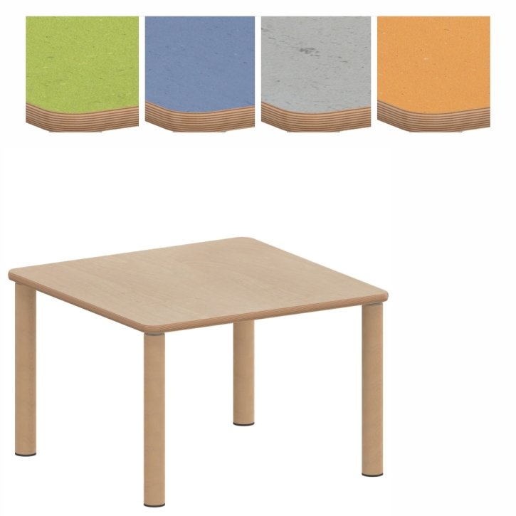Zargenloser Quadrattisch 60x60 cm, Holzbeine