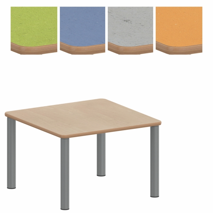 Zargenloser Quadrattisch 60x60 cm, Metallbeine