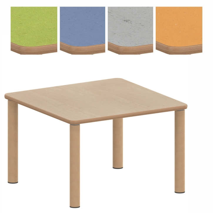 Zargenloser Quadrattisch 80x80 cm, Holzbeine