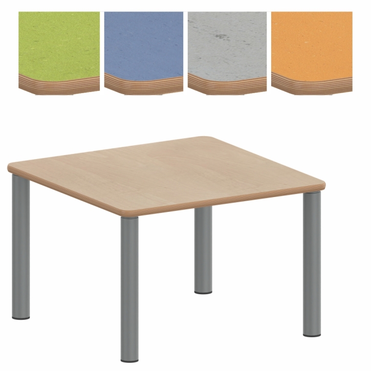Zargenloser Quadrattisch 80x80 cm, Metallbeine