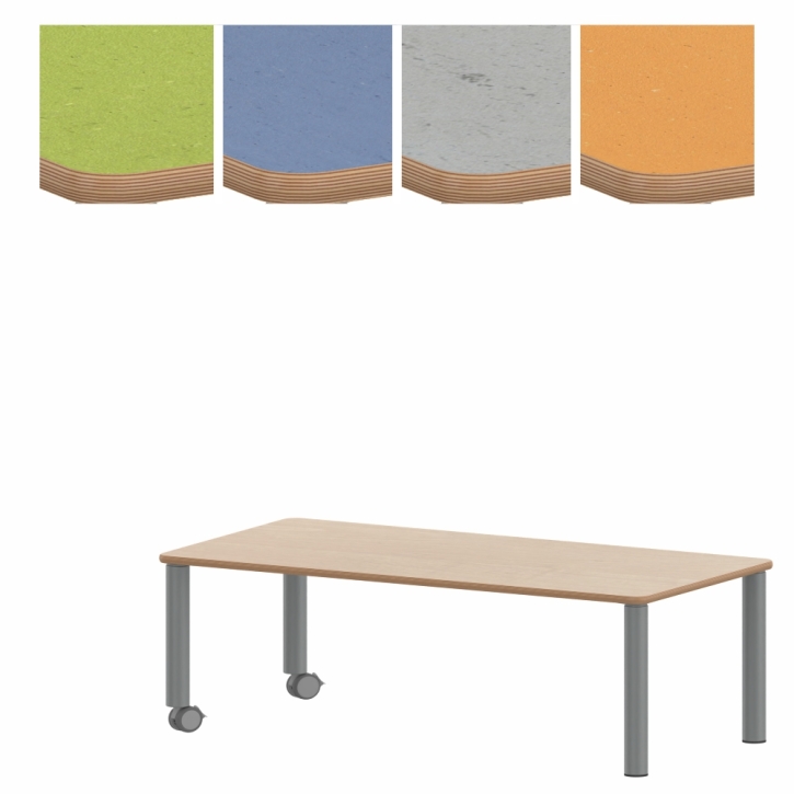 Fahrbarer, zargenloser Rechtecktisch 120x60 cm, Metallbeine