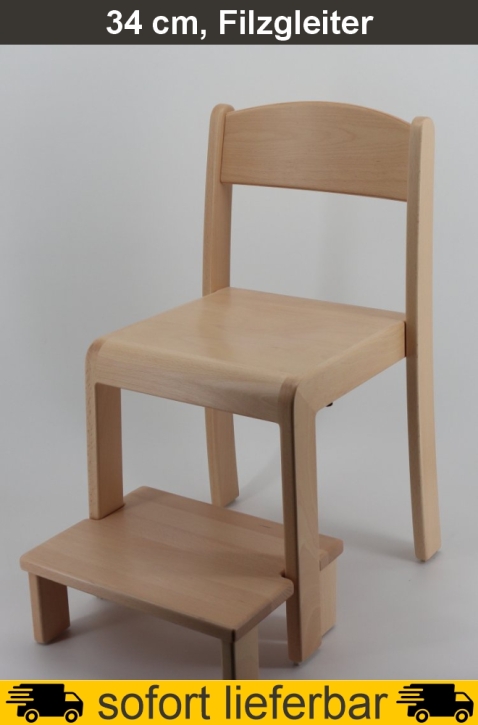 Stapelstuhl ERIC mit Fußbank, Sitzhöhe 34 cm, Filzgleiter