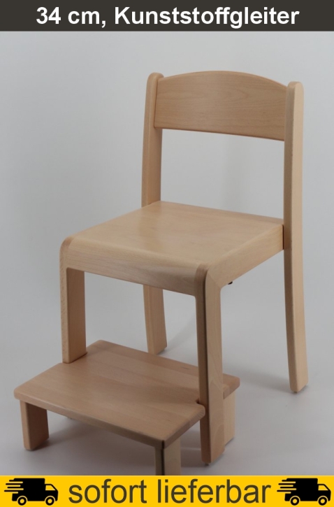 Stapelstuhl ERIC mit Fußbank, Sitzhöhe 34 cm, Kunststoffgleiter