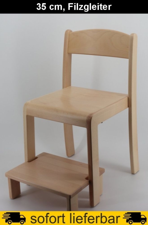 Stapelstuhl ERIC mit Fußbank, Sitzhöhe 35 cm, Filzgleiter