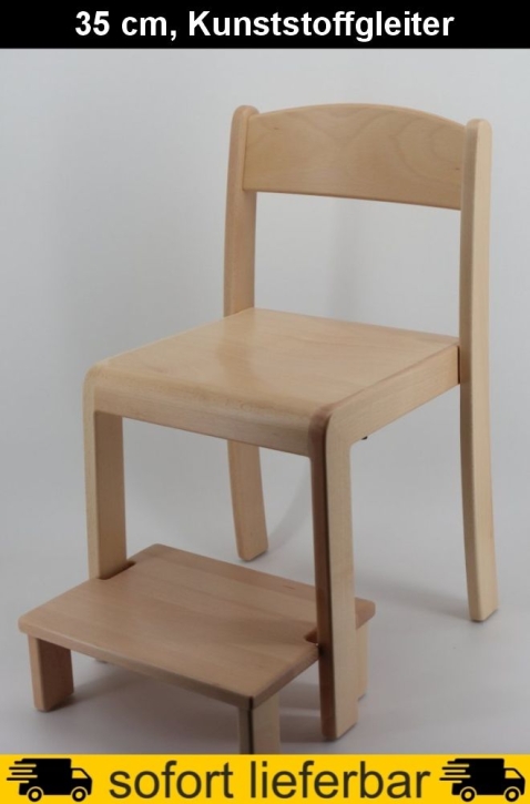 Stapelstuhl ERIC mit Fußbank, Sitzhöhe 35 cm, Kunststoffgleiter