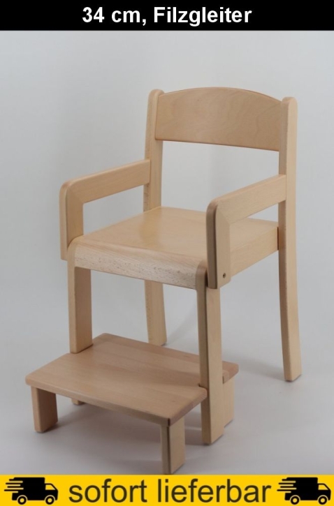 Stuhl ERIC mit Armlehnen Typ 2 und Fußbank, Sitzhöhe 34 cm, Filzgleiter