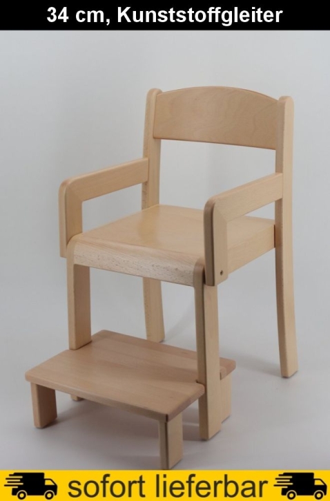 Stuhl ERIC mit Armlehnen Typ 2 und Fußbank, Sitzhöhe 34 cm, Kunststoffgleiter