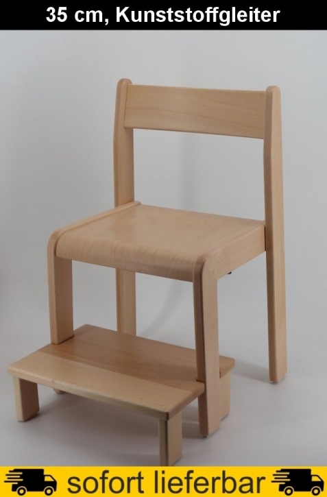 Stapelstuhl Tim mit Fußbank, Sitzhöhe 35 cm, Kunststoffgleiter