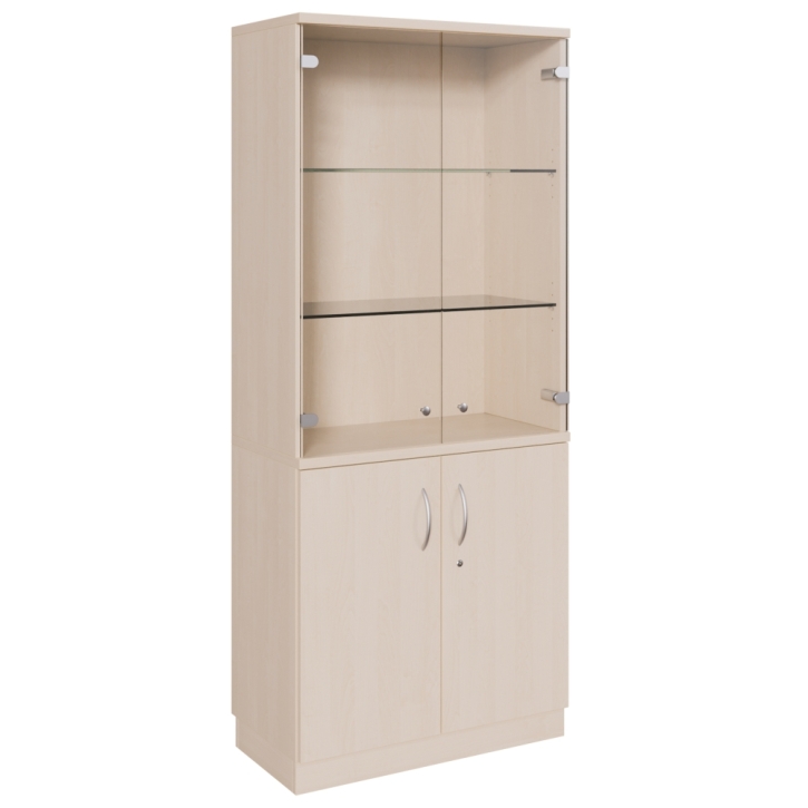 Kombinationsschrank, unten 2 Türen, oben Glastüren mit 2 Glasböden, Höhe 190 cm Kombinationsschrank, unten 2 Türen, oben Glastüren mit 2 Glasböden, Höhe 190 cm