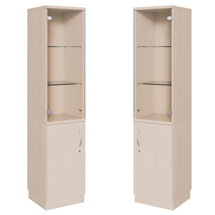 Kombinationsschrank, unten Tür, oben Glastüren mit 2 Glasböden, Höhe 190 cm Kombinationsschrank, unten Tür, oben Glastüren mit 2 Glasböden, Höhe 190 cm