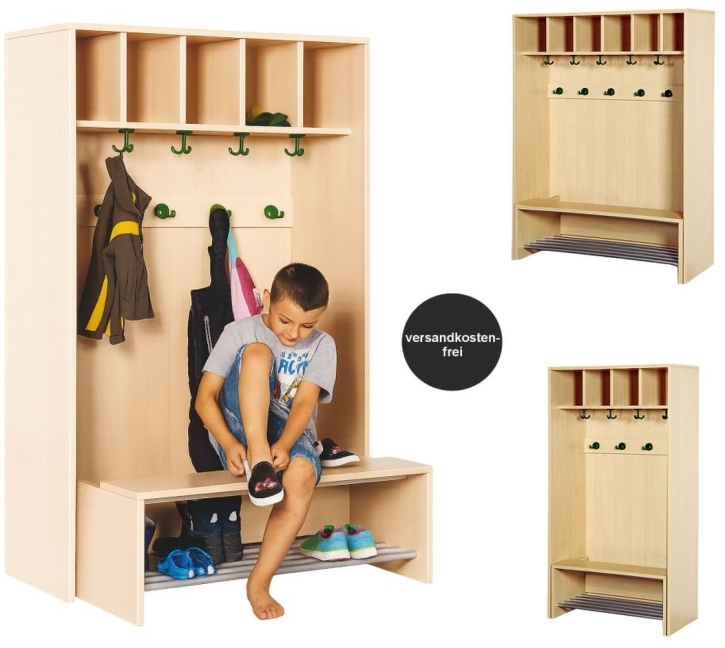 Korpusgarderobe mit einschiebbarer Bank, H/T 158 x 46 cm