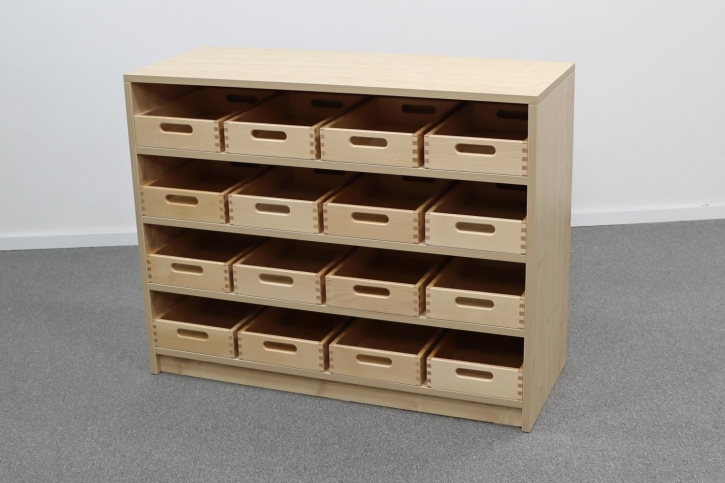Korpusschrank Ahorn Honig mit 16 flachen Materialkästen, B/H/T 102 x 80 x 40 cm, ohne Filz
