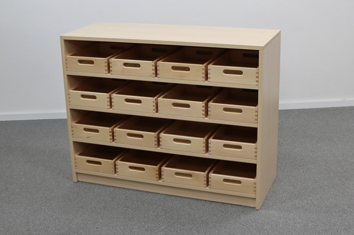 Korpusschrank Birke mit 16 flachen Materialkästen, B/H/T 102 x 80 x 40 cm, ohne Filz