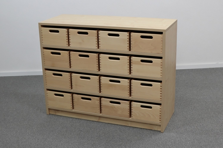 Korpusschrank Birke mit 16 mittleren Materialkästen, B/H/T 102 x 80 x 40 cm, ohne Sichtfenster, ohne Filz