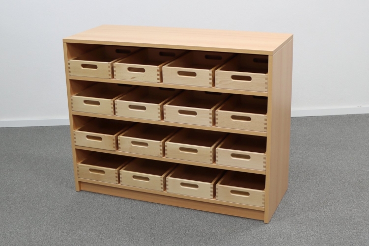 Korpusschrank Buche mit 16 flachen Materialkästen, B/H/T 102 x 80 x 40 cm, ohne Filz