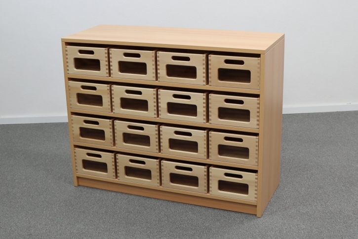 Korpusschrank Buche mit mittleren Materialkästen, B/H/T 102 x 80 x 40 cm, mit Sichtfenster, ohne Filz