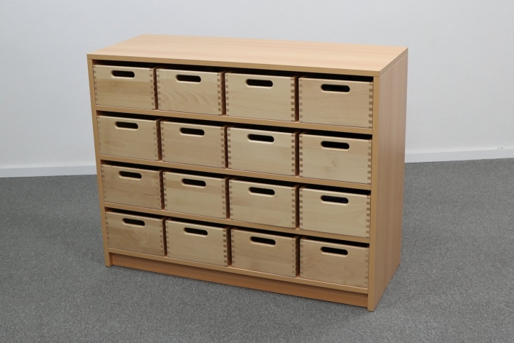 Korpusschrank Buche mit mittleren Materialkästen, B/H/T 102 x 80 x 40 cm, ohne Sichtfenster, ohne Filz