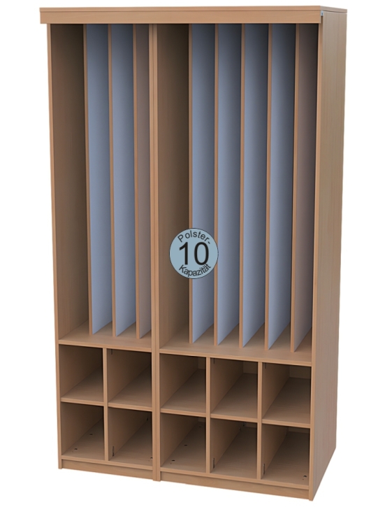 Liegepolsterschrank mit Vorhangschiene, ohne Vorhang, Bettzeugfächer unten, für 10 Polster, B/H/T 125x210x65/71 cm