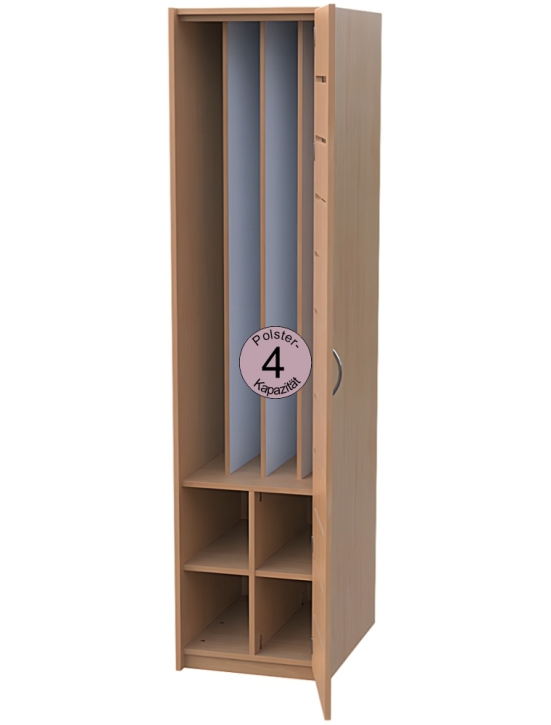Liegepolsterschrank mit Tür mit Lüftungsschlitzen, Bettzeugfächer unten, für 4 Polster, B/H/T 50x210x65/71 cm