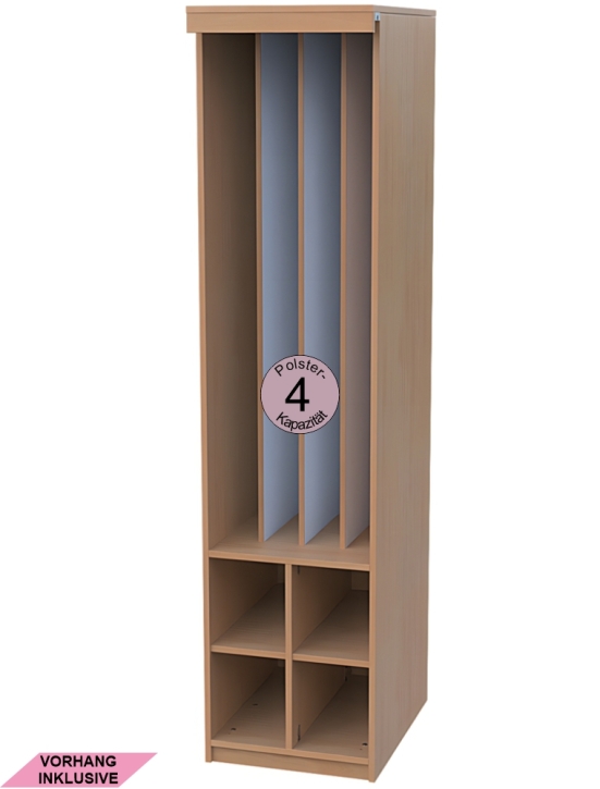 Liegepolsterschrank mit Vorhangschiene, mit Vorhang, Bettzeugfächer unten, für 4 Polster, B/H/T 50x210x65/71 cm