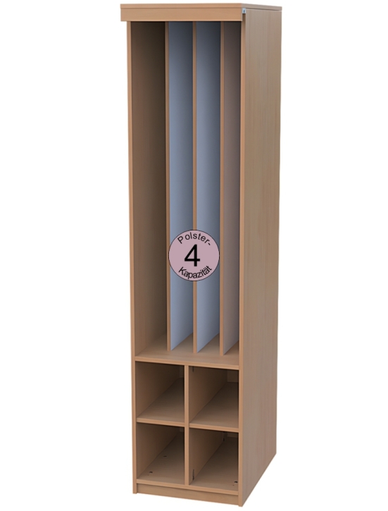 Liegepolsterschrank mit Vorhangschiene, ohne Vorhang, Bettzeugfächer unten, für 4 Polster, B/H/T 50x210x65/71 cm