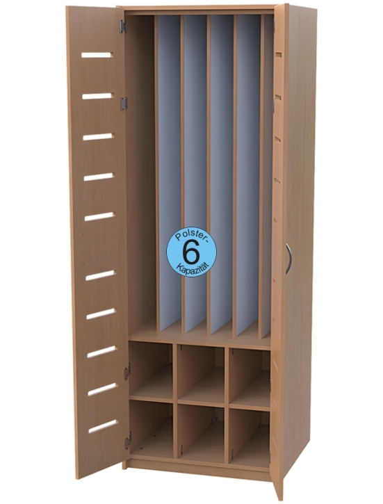 Liegepolsterschrank mit Türen mit Lüftungsschlitzen, Bettzeugfächer unten, für 6 Polster, B/H/T 75x210x65/71 cm