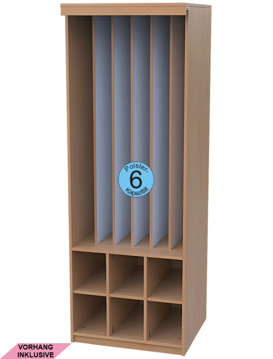 Liegepolsterschrank mit Vorhangschiene, mit Vorhang, Bettzeugfächer unten, für 6 Polster, B/H/T 75x210x65/71 cm