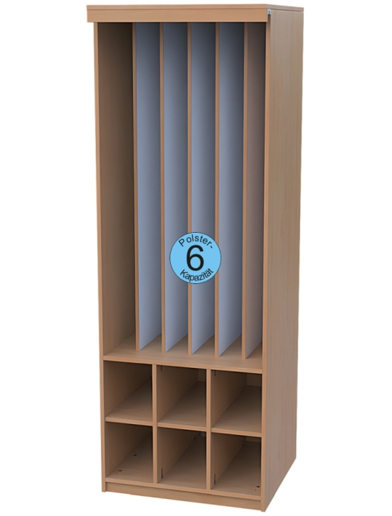 Liegepolsterschrank mit Vorhangschiene, ohne Vorhang, Bettzeugfächer unten, für 6 Polster, B/H/T 75x210x65/71 cm