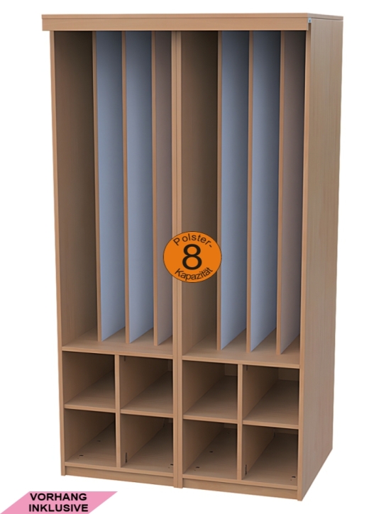 Liegepolsterschrank mit Vorhangschiene, mit Vorhang, Bettzeugfächer unten, für 8 Polster, B/H/T 101x210x65/71 cm