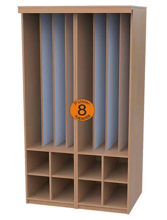 Liegepolsterschrank mit Vorhangschiene, ohne Vorhang, Bettzeugfächer unten, für 8 Polster, B/H/T 101x210x65/71 cm