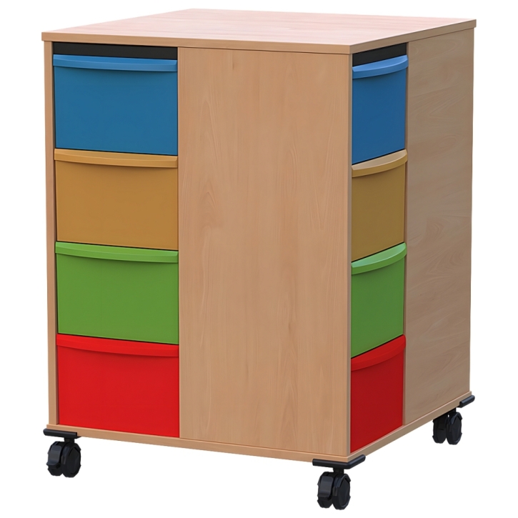 Materialcontainer Quadrix Tower, fahrbar, mit 16 hohen Kunststoffschüben, 70 x 95 x 70 cm (BxHxT)