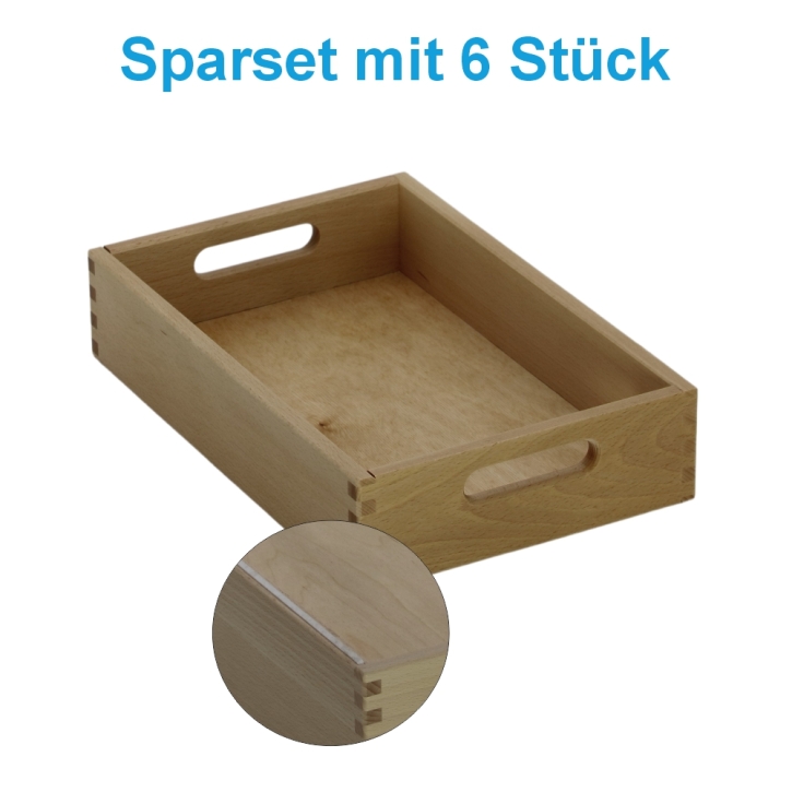 Materialkasten aus Buche Massivholz, Größe "flach", mit Filzschonboden, ohne Sichtfenster im Sparset mit 6 Stück