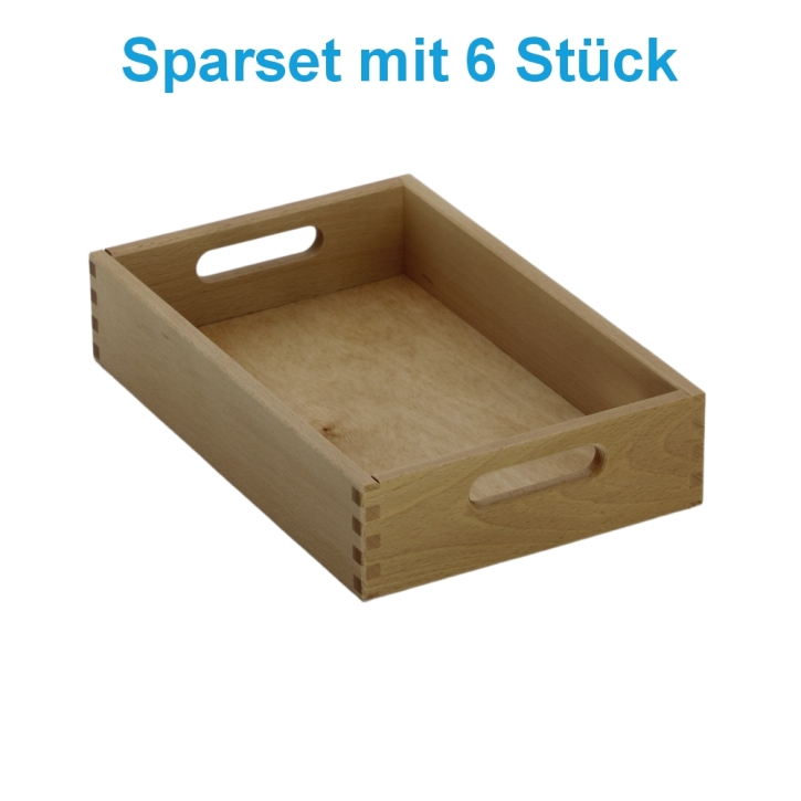 Materialkasten aus Buche Massivholz, Größe "flach", ohne Filzschonboden, ohne Sichtfenster im Sparset mit 6 Stück
