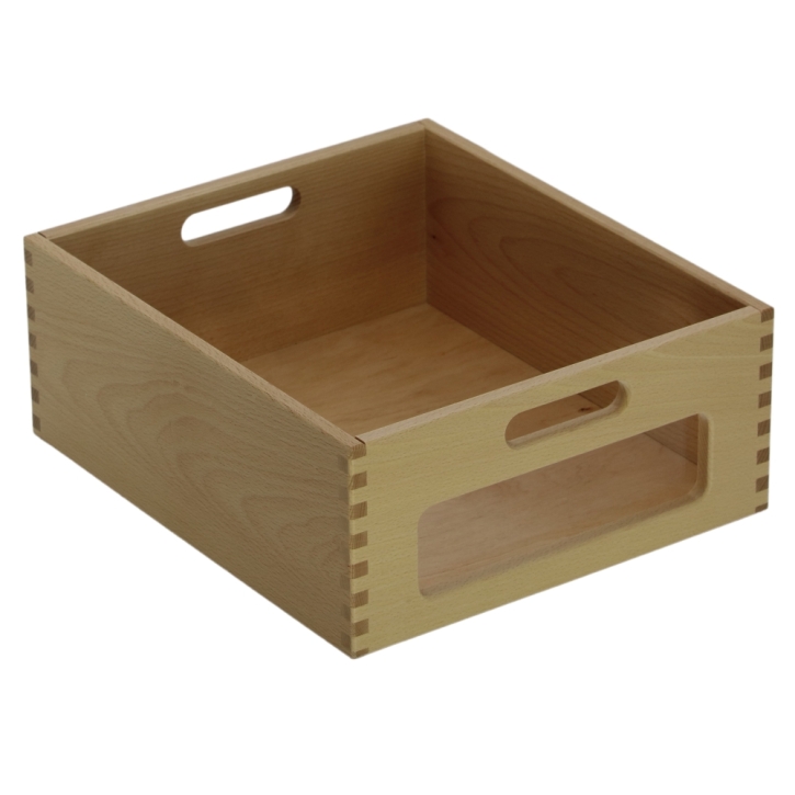 Materialkasten aus Buche Massivholz, Größe "groß", ohne Filzschonboden, mit Sichtfenster