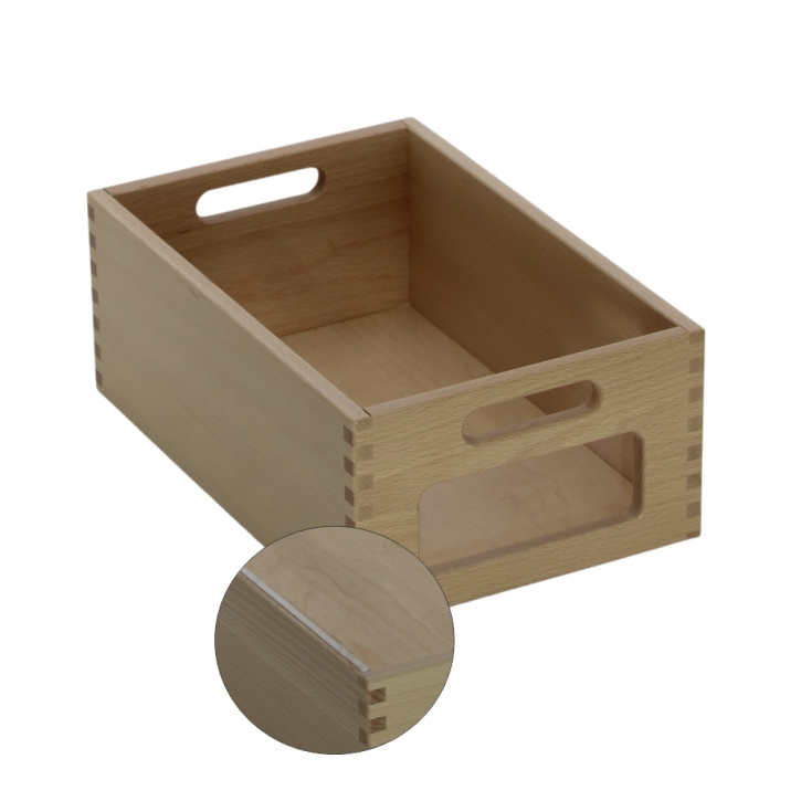 Materialkasten aus Buche Massivholz, Größe "mittel", mit Filzschonboden, mit Sichtfenster