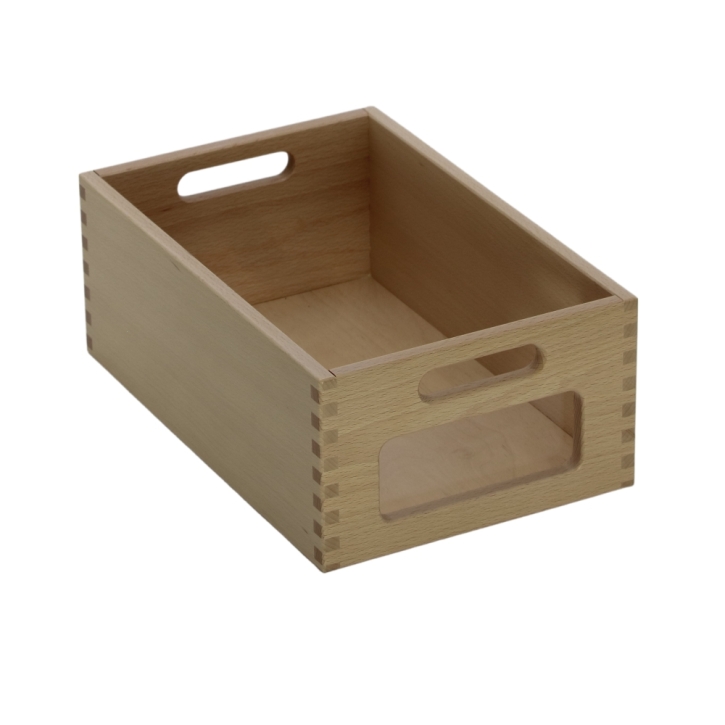 Materialkasten aus Buche Massivholz, Größe "mittel", ohne Filzschonboden, mit Sichtfenster