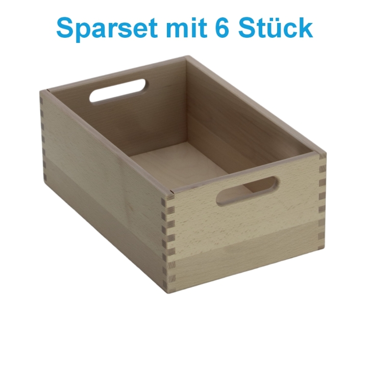Materialkasten aus Buche Massivholz, Größe "mittel", ohne Filzschonboden, ohne Sichtfenster im Sparset mit 6 Stück