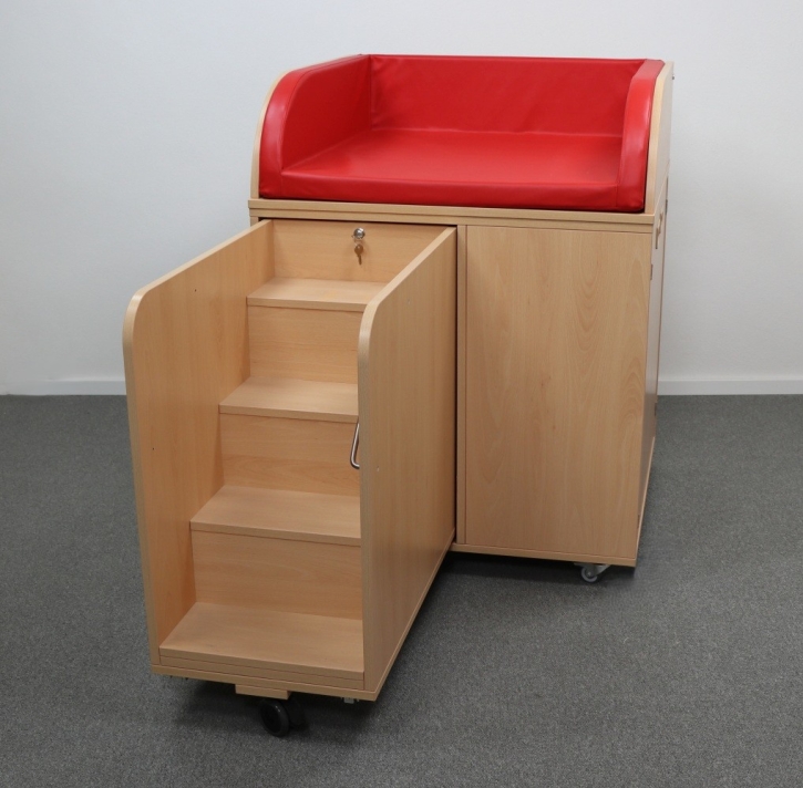 85 cm breites Fahrbares Wickelcenter mit ausziehbarer Treppe rechts oder links, Tiefe 80 cm