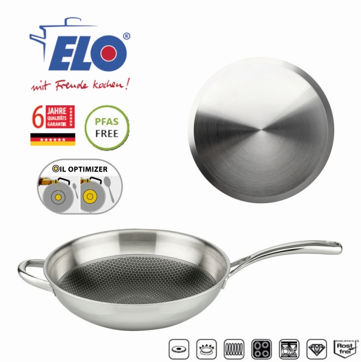 Pfanne ELO Relief Evolution mit ELODUR® Select Antihaftversiegelung, Edelstahl, ØxH 32 x 6 cm, mit Gegengriff
