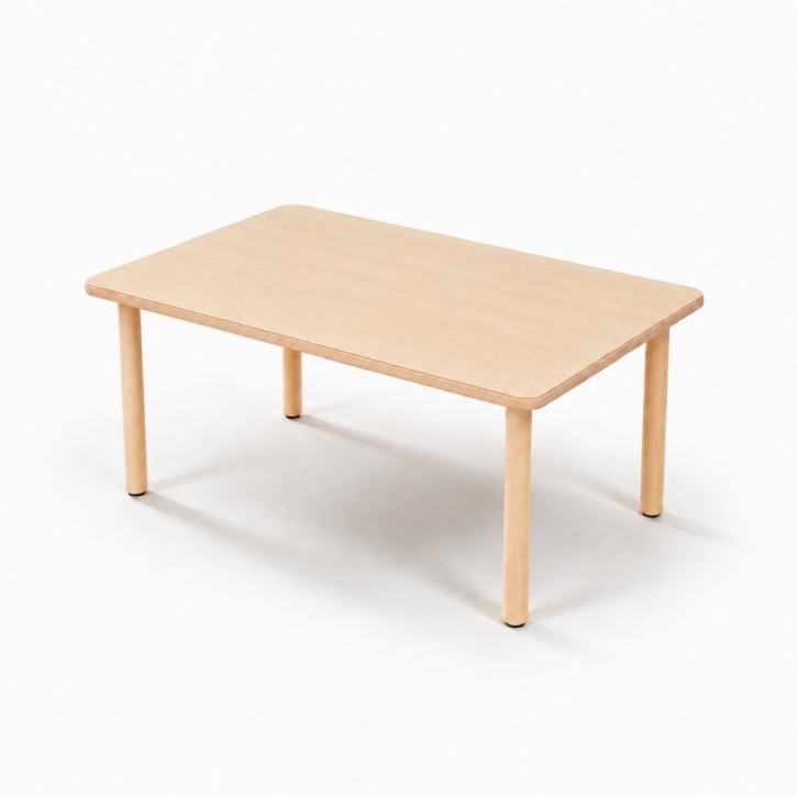 Zargenloser Rechtecktisch 120x80 cm, Platte 25mm Buche Multiplex mit HPL, Holzbeine ohne Rollen