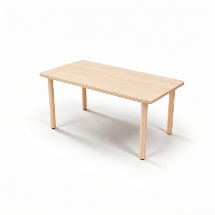 Zargenloser Rechtecktisch 80x60 cm, Platte 25mm Buche Multiplex mit HPL, Holzbeine ohne Rollen