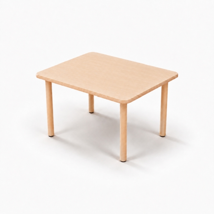 Zargenloser Rechtecktisch 80x60 cm, Platte 25mm Buche Multiplex mit HPL, Holzbeine ohne Rollen