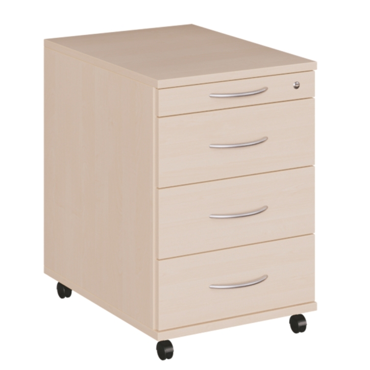 Rollcontainer mit 4 Schüben, fahr- und abschließbar, BxHxT 43 x 64 x 58 cm
