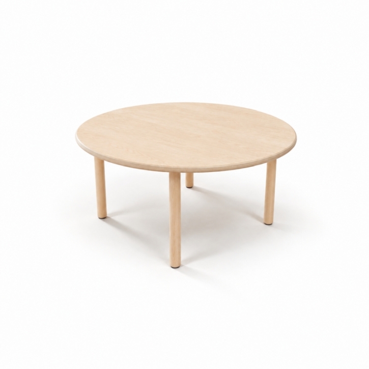 Zargenloser Rundtisch Ø 80 cm, Platte 25mm Buche Multiplex mit HPL, Holzbeine ohne Rollen