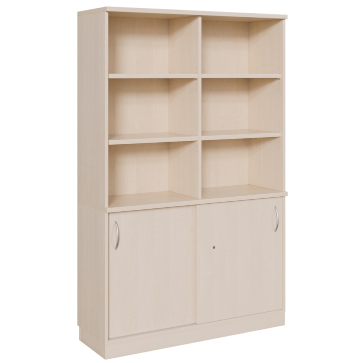 Schiebetürenschrank, oben Regal mit 2 Böden, Breite 120 cm, 5 Ordnerhöhen, HxT 190 x 42 cm