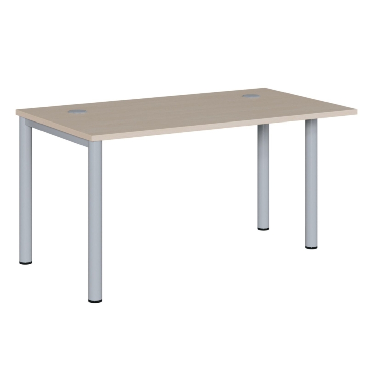 Schreibtisch mit zurückgesetztem Bein, Kabeldurchlässen und Kabelclips, manuell höhenverstellbar (72-86 cm)
