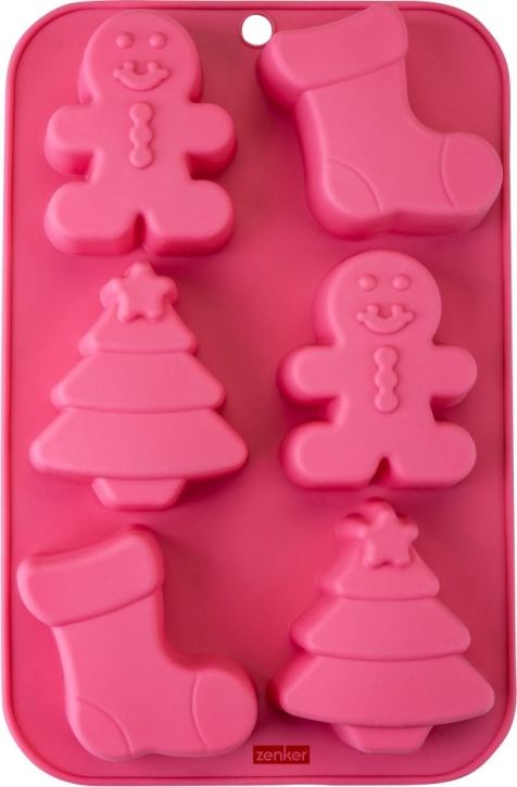 Silikon-Mini-Kuchenform mit 6 Weihnachtsmotiven, L/B/H 258 x 167 x 32 mm