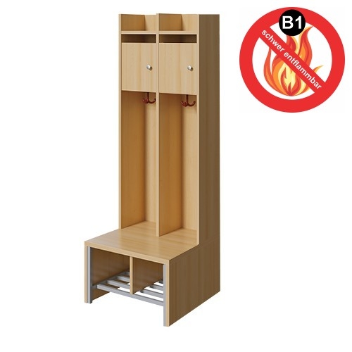 Spindgarderobe mit kleinen Türen Anschlag links, 2 Plätze, B/H/T 56x160x55 cm, Sitzh. 34 cm - schwer entflammbar